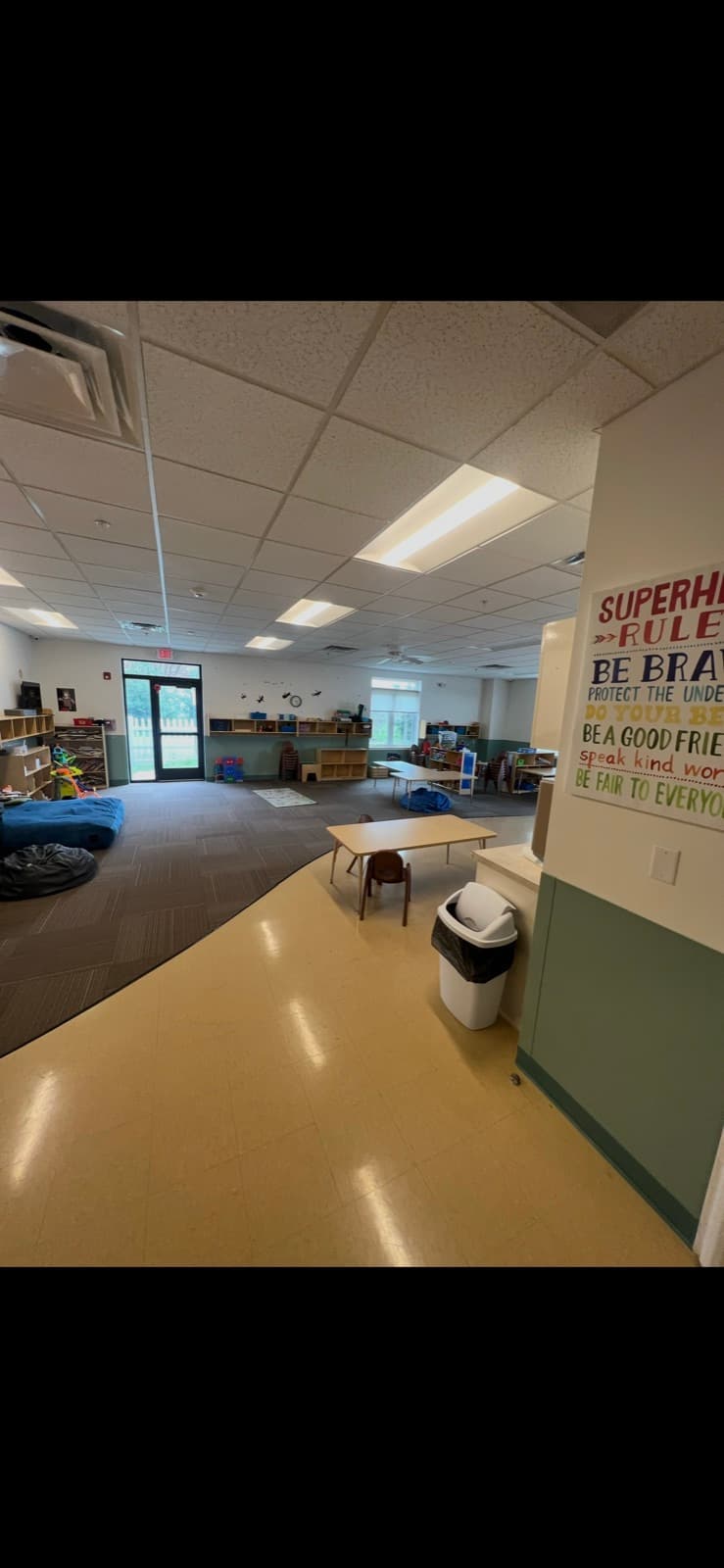 Daycare classroom cleaned and reset for the next school day