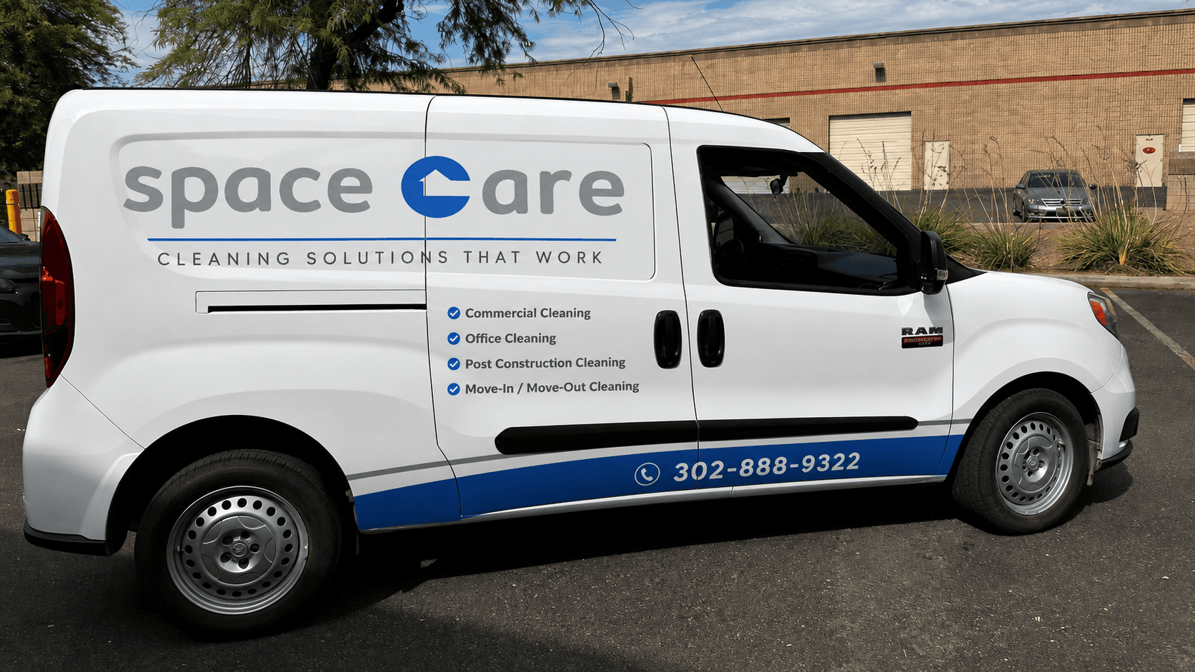 Space Care commercial cleaning van on site in Delaware